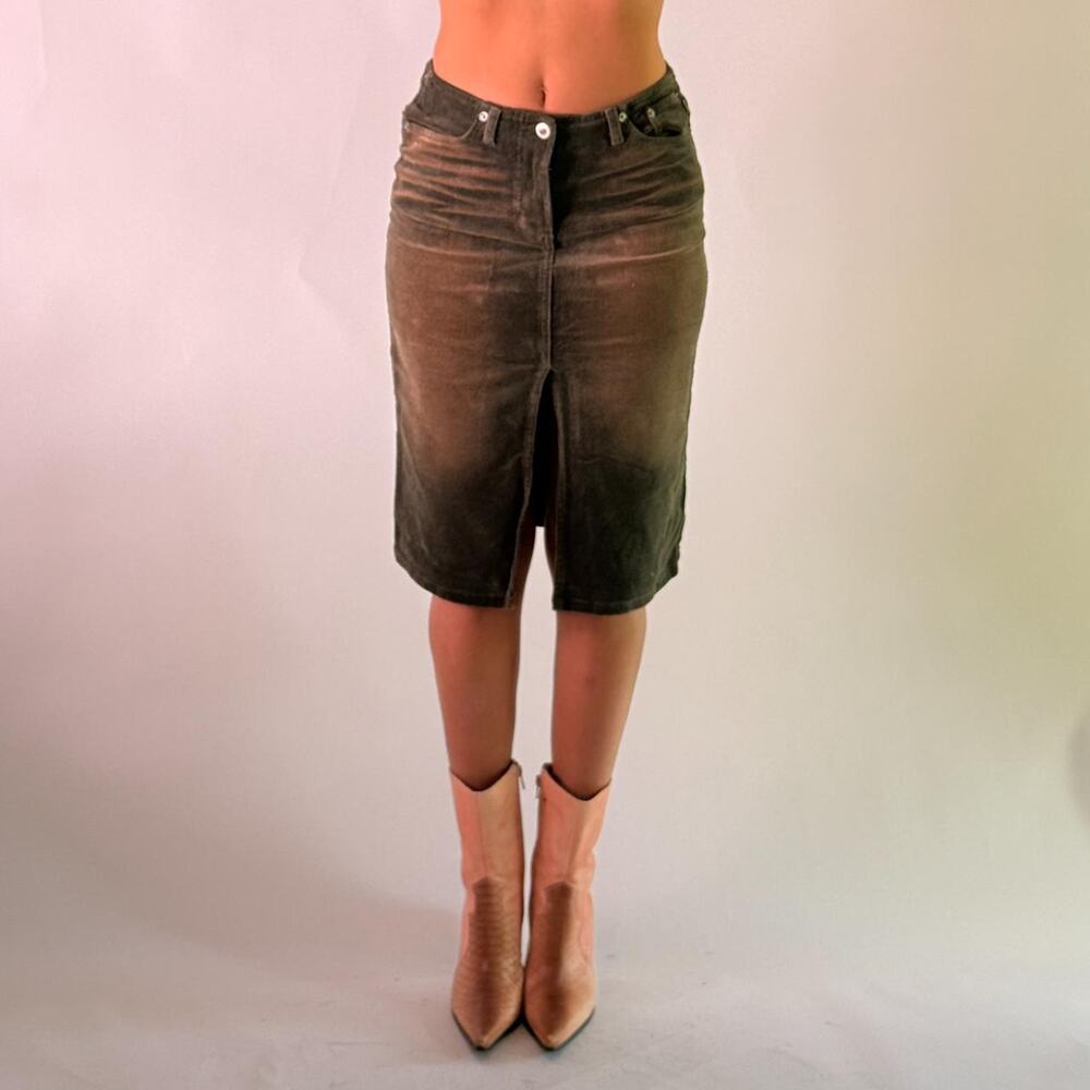 Brown Washed Corduroy Midi Skirt S
